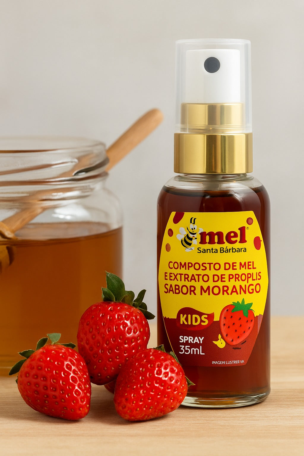Spray de Mel e Própolis Infantil Sabor Morango 35ml | Santa Bárbara Kids | Natural e Agradável para Crianças